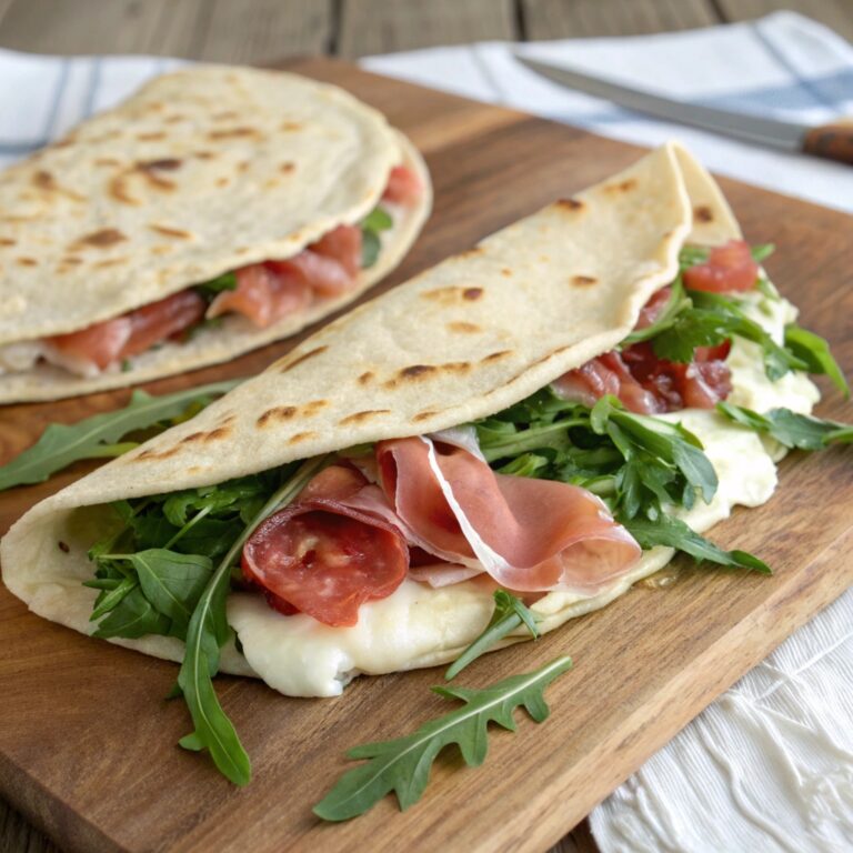 Piadina romagnola farcita con squacquerone e prosciutto di Parma